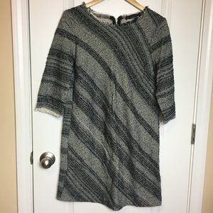 Zara Basic Textured Woven Raw Edge Mini Dress M